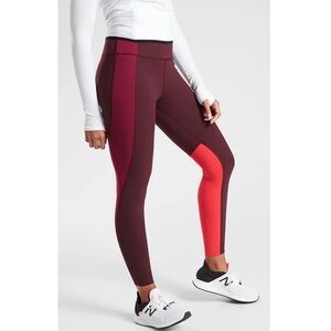 Athleta ASYM Colorblock Tight Leggings in Plush Supersonic, Antique Burgundy‎ XS